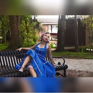 Hell Bunny, Vanda blue polka dot dress